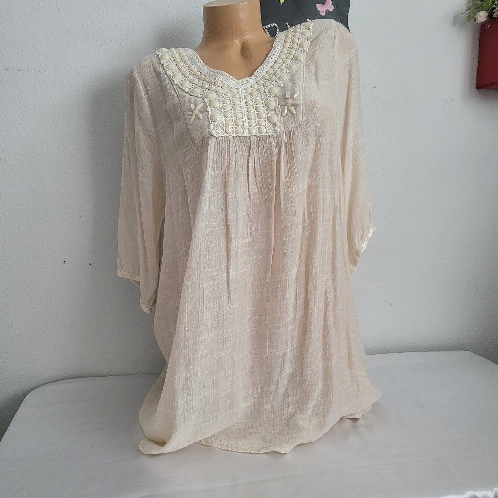 1492  SAHIBA Cream  Beaded Blouse One Size